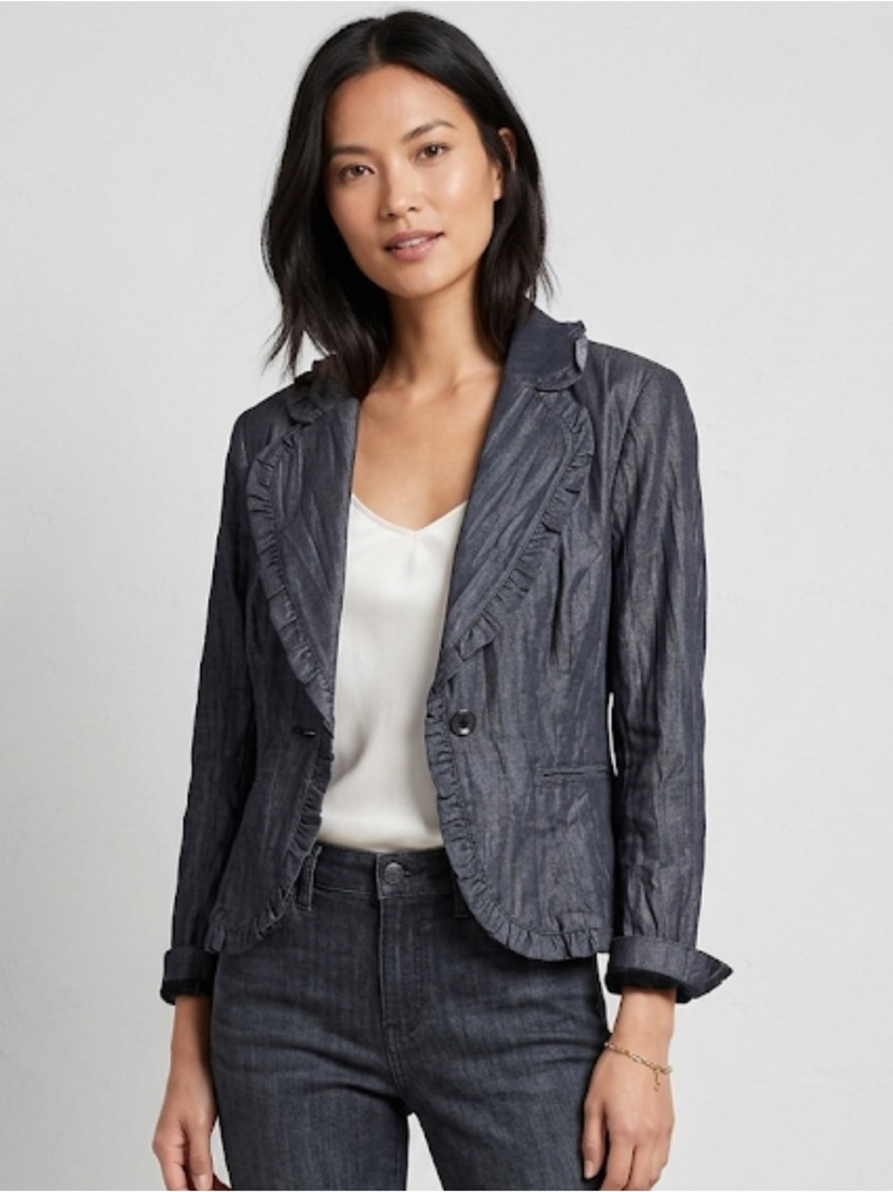 Passport Ambition Whimsigoth Ruffled Blazer Plisse Crinkled Jacket Grey ⭐️